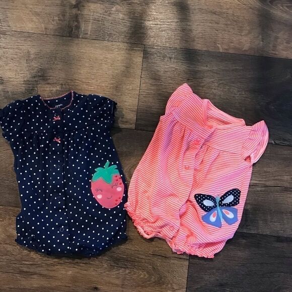 Carter's Rompers Size 6 Months Girls Blue Pink - Picture 3 of 12